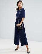 Fashion Union Jumpsuit With Shirring Detail - Navy