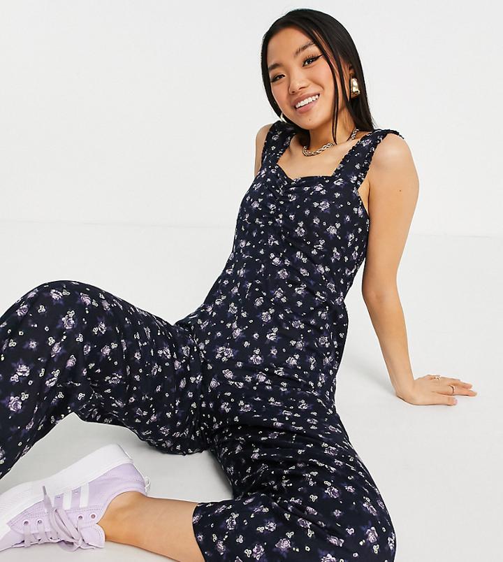 Miss Selfridge Petite Pinny Jumpsuit In Ditsy Print-black