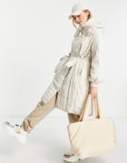 Urban Revivo Padded Hooded Jacket With Belt In Beige-white