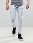 Liquor & Poker Extreme Skinny Jean Knee Rip Light Bleach - Blue