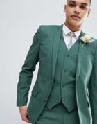 Asos Design Wedding Slim Suit Jacket In Pine Green - Green