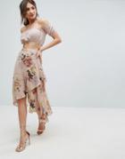 Missguided Floral Printed Ruffle Midi Skirt - Multi