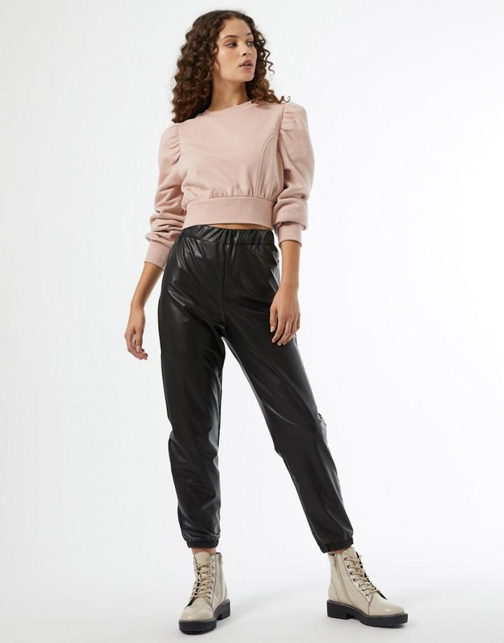 Miss Selfridge Faux Leather Sweatpants In Black
