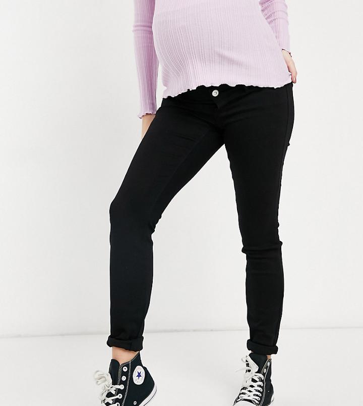 Pieces Maternity Skinny Jeans With Bump Band In Black