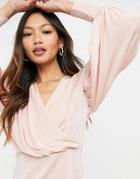 Closet London Wrap Blouse Top With Volume Sleeves In Blush Pink