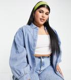 Simply Be Puff Sleeve Denim Shirt In Blue