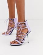 Asos Design Nine Lace Up Heeled Sandals In Lilac-purple