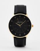 Asos Design Classic Watch With Gold Highlights With Faux Leather Strap In Black