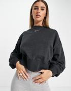 Nike Lounge Essential Fleece Cropped Sweatshirt In Black Heather