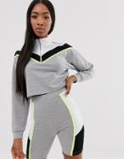 Asos Design Lounge Zip Sweat And Legging Short Set With Neon Piping - Gray
