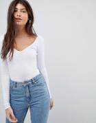 Boohoo Long Sleeve V Neck Body - White