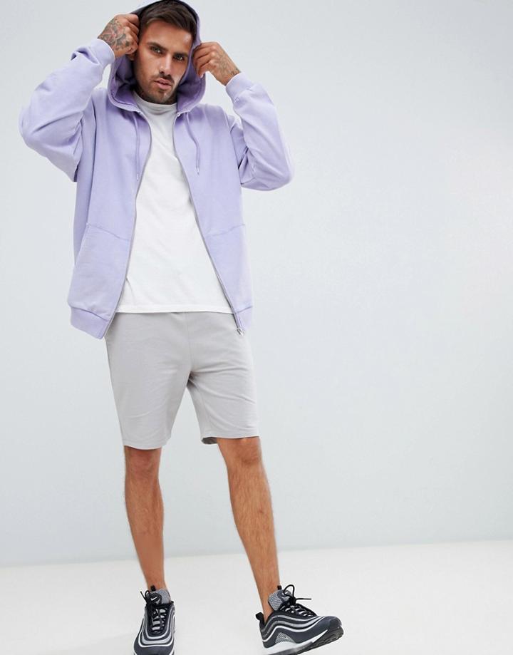 Asos Design Oversized Zip-up Hoodie With Acid Wash In Purple - Purple