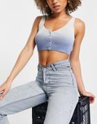 Weekday Jeanette Cotton Ombre Knitted Crop Top In Light Blue - Gray