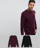 Asos Design Muscle Sweatshirt 2 Pack Black/burgundy - Multi