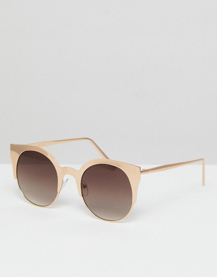 Asos Half Kitten Cat Eye Metal Sunglasses In Gold - Gold