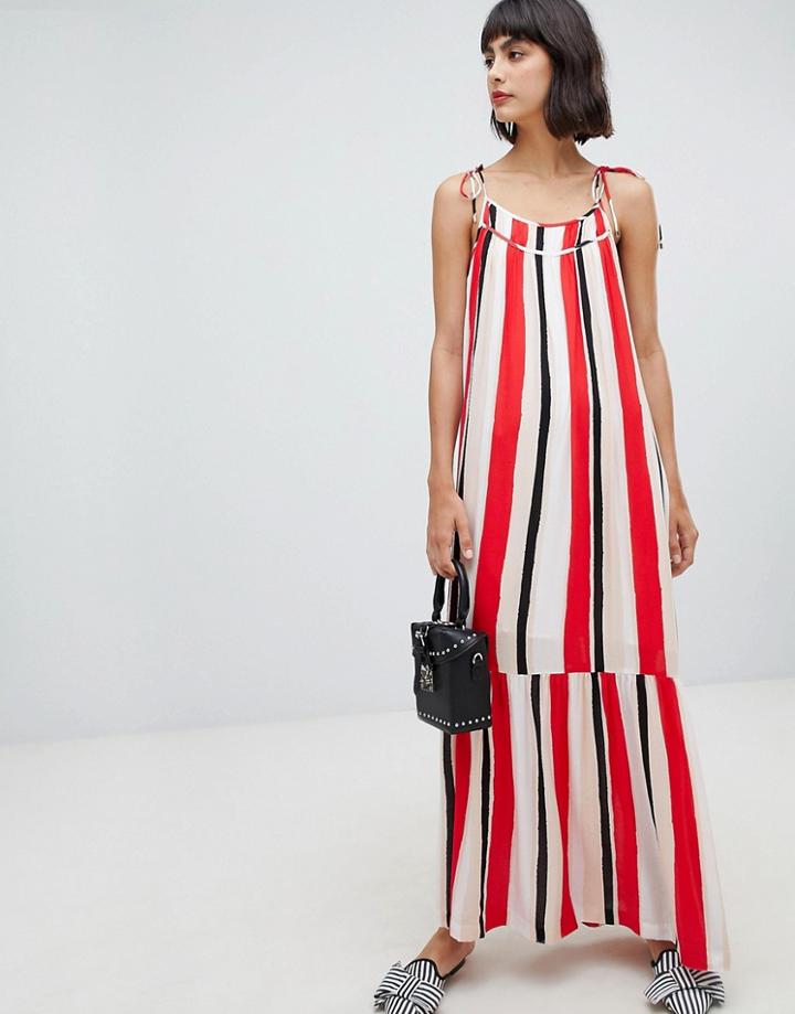 In Wear Rose Stripe Maxi Dress - Red