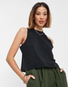 Noisy May Organic Cotton Loose High Neck Tank Top Top In Black