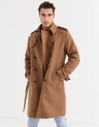 Asos Design Double Breasted Trench Coat In Tobacco-brown