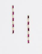 Asos Design Earrings With Pink Baguette Shape Jewels In Gold Tone
