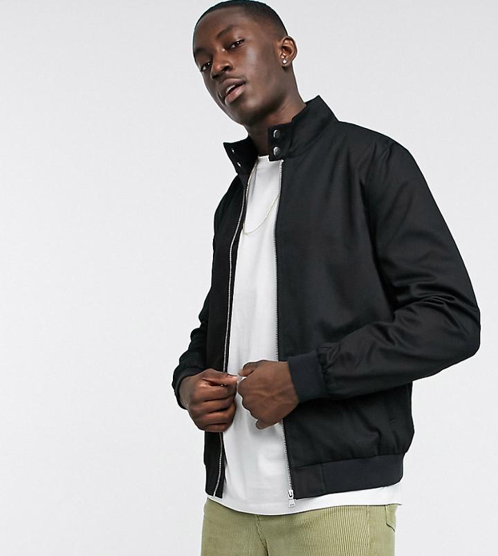 Asos Design Harrington Jacket With Funnel Neck In Black
