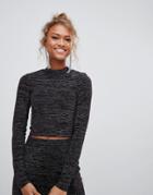 New Look Glitter High Neck Crop Top In Black - Black