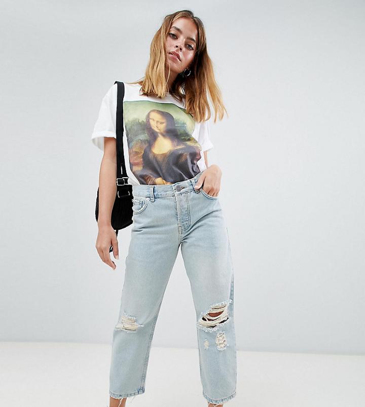 Asos Design Petite Relaxed Boyfriend Jeans In Trinity Wash - Blue