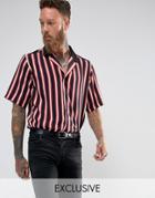 Reclaimed Vintage Inspired Revere Shirt In Stripe Reg Fit - Red
