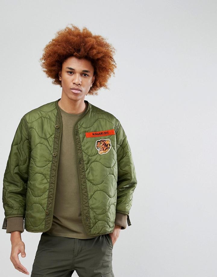 Maharishi Tiger Patch Quilted Bomber Jacket - Green
