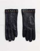Barney's Originals Real Leather Gloves With Eyelet Detailing-black