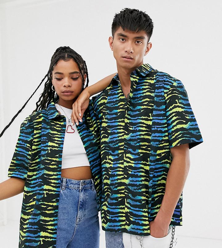 Collusion Unisex Animal Print Shirt-blue