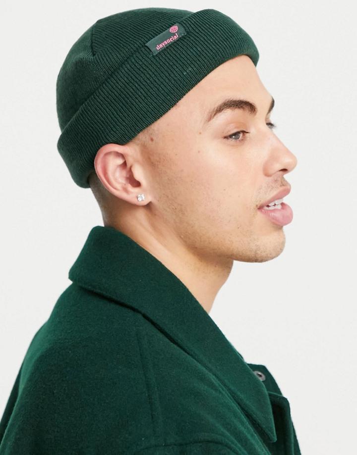 Asos Daysocial Mini Fisherman Beanie In Emerald Green