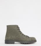 Asos Design Wide Fit Lace Up Boots In Gray Suede With Ribbed Sole - Gray