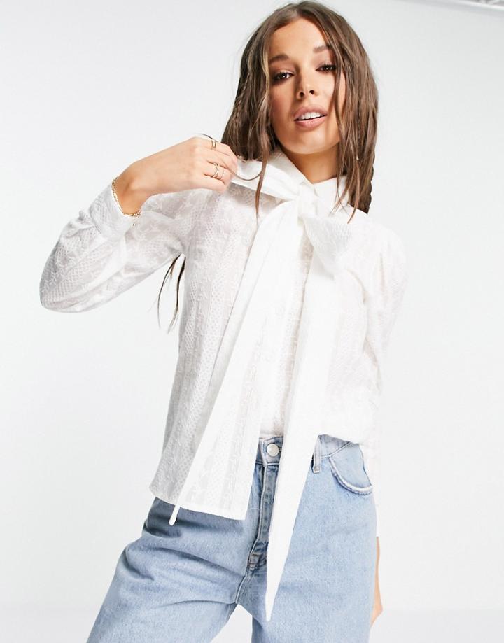 Little Mistress Oversized Bow Blouse In Cream-white
