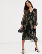 River Island Ruffled Maxi Dress In Dark Floral