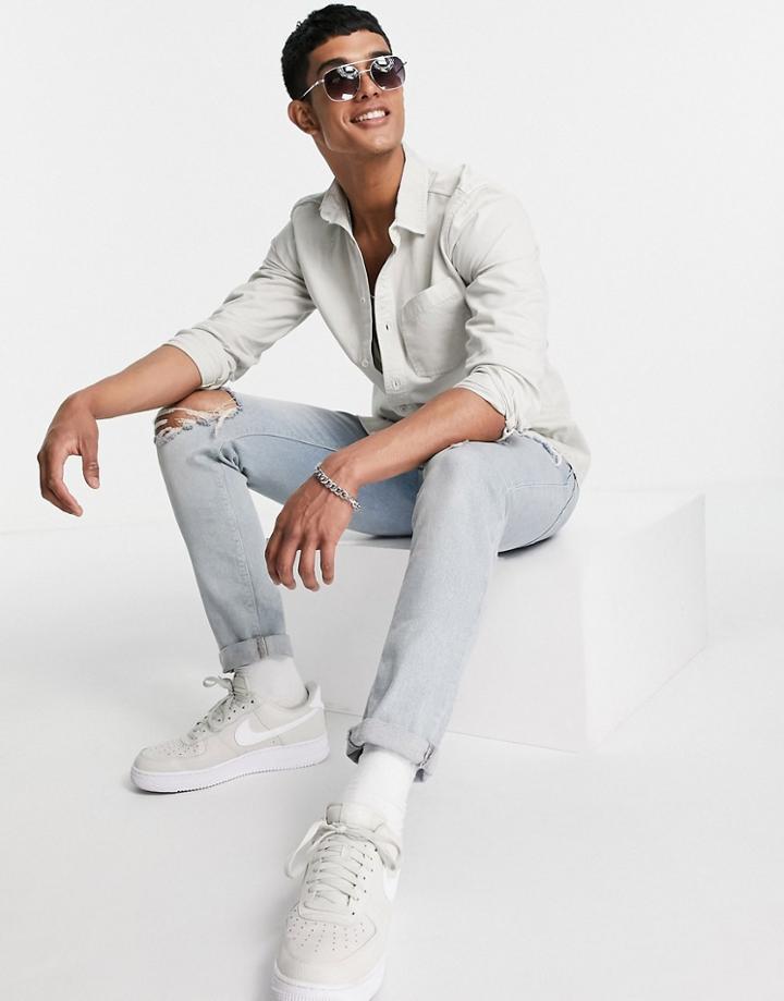 River Island Long Sleeve Denim Shirt In Gray-blues