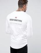 Good For Nothing Muscle Long Sleeve T-shirt In White With Back Print - White