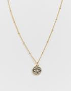 Asos Design Short Pendant Necklace With Rhinestone Eye Detail In Gold Tone - Gold