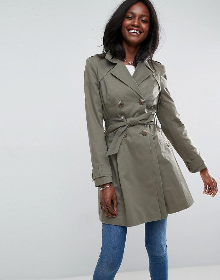 Asos Skater Trench Coat - Green