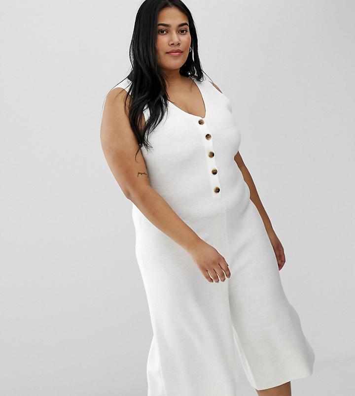 Micha Lounge Curve Button Through Cropped Jumpsuit-white
