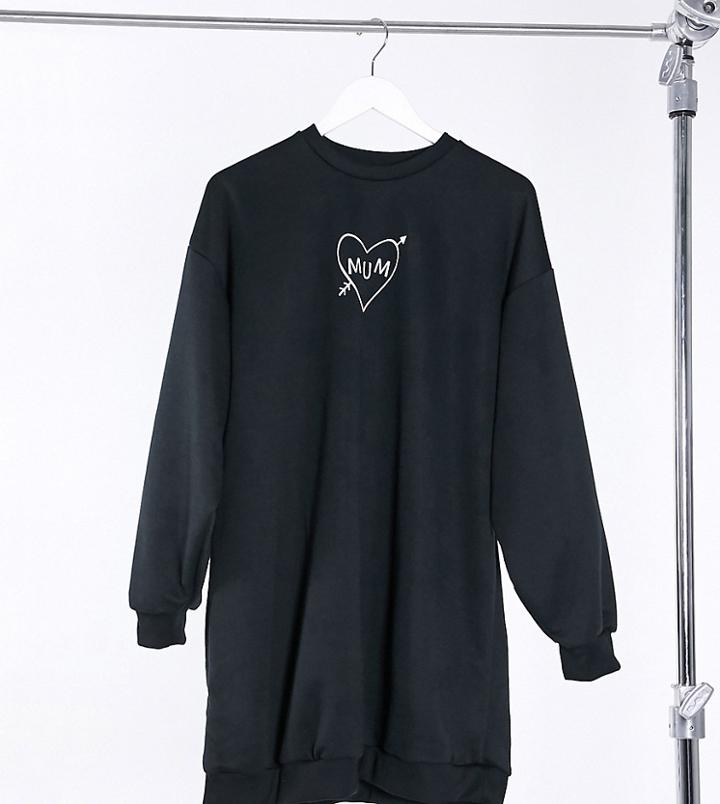Asos Design Maternity Exclusive Oversized Sweater Dress In Black With Mum Slogan