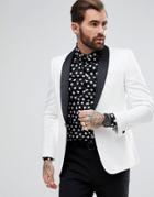Asos Slim Tuxedo Suit Jacket In White With Black Contrast Lapel - White