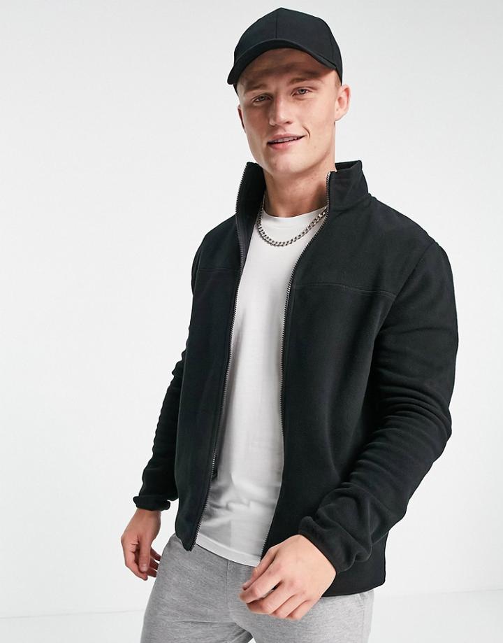 Asos Design Polar Fleece Track Jacket In Black