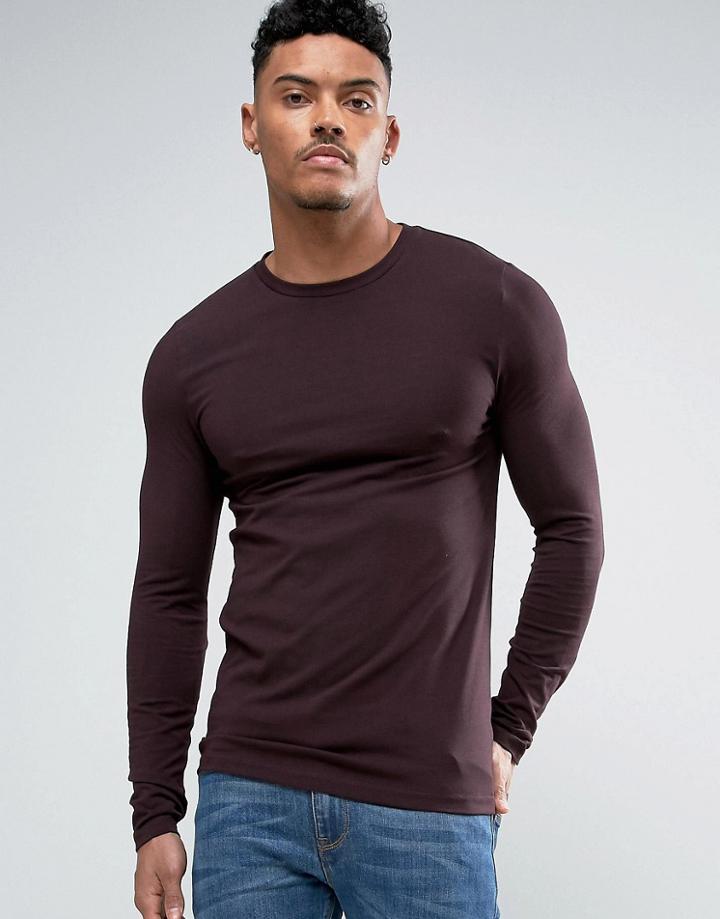Asos Extreme Muscle Fit Long Sleeve T-shirt In Purple - Purple
