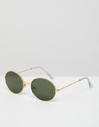 Asos 90s Oval Metal Sunglasses In Gold - Gold