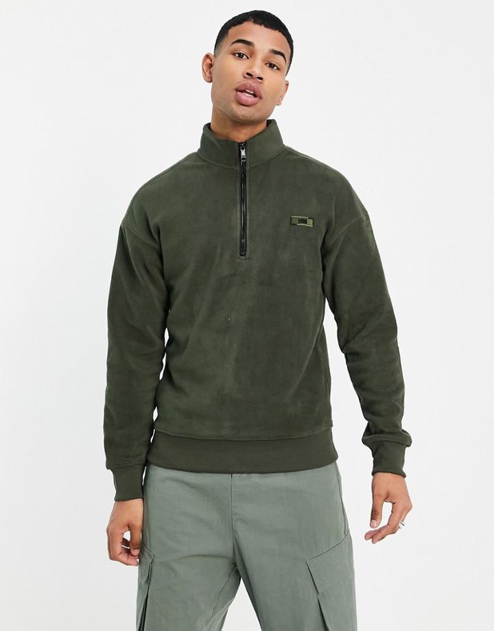 Jack & Jones Core Oversized Fleece With Quarter Zip In Dark Green