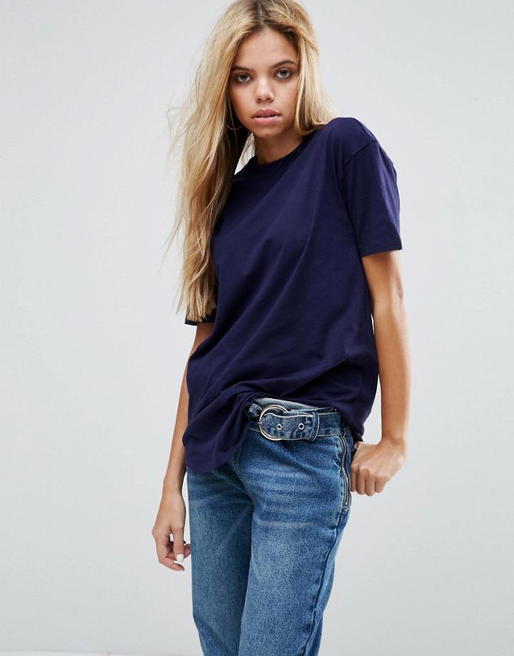 Asos Ultimate Curved Hem Boyfriend T-shirt - Navy