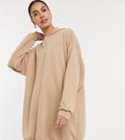 Asos Design Tall Oversized Mini Sweatshirt Hoodie Dress In Camel-brown