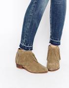 Asos Aroots Suede Western Fringe Ankle Boots - Khaki