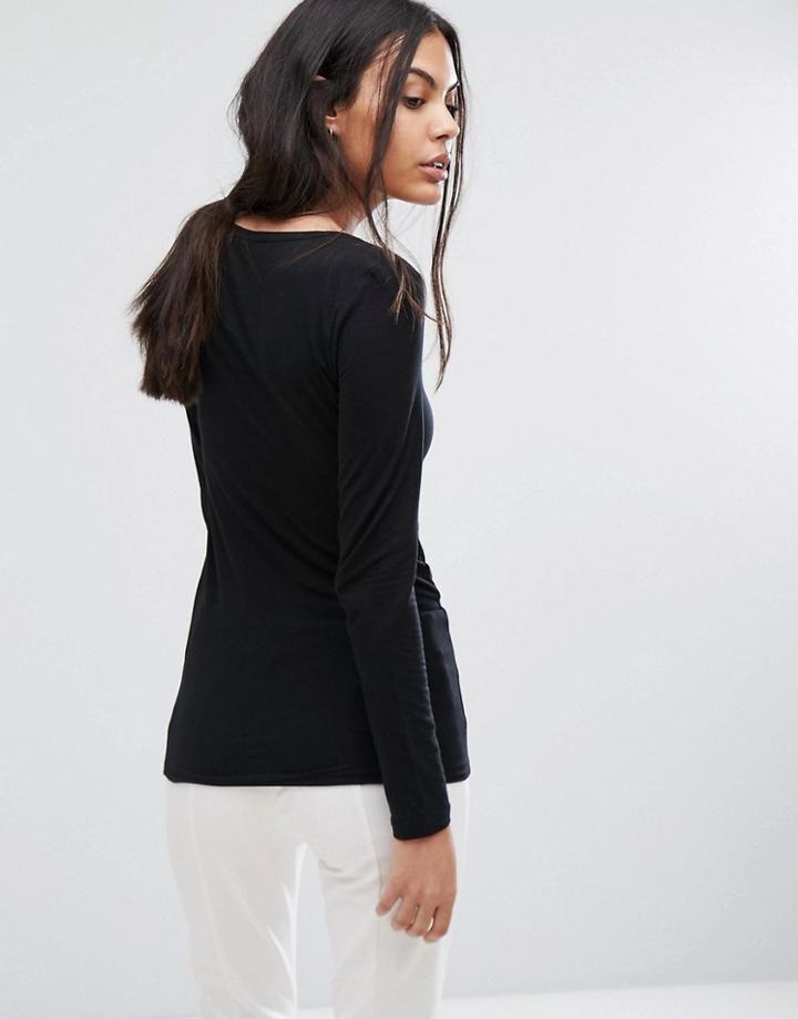 Selected Paja Round Neck Long Sleeved T-shirt - Black