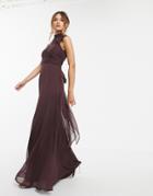 Asos Design High Neck Maxi Dress With Wrap Waist Detail
